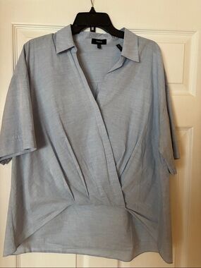 Theory Pale Blue Wrap-Style Short Sleeve Top